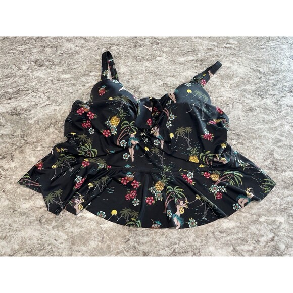 Torrid Vixen Tankini Peplum Top Hula Girl Tie Front Black 4R Push Up - Picture 3 of 10